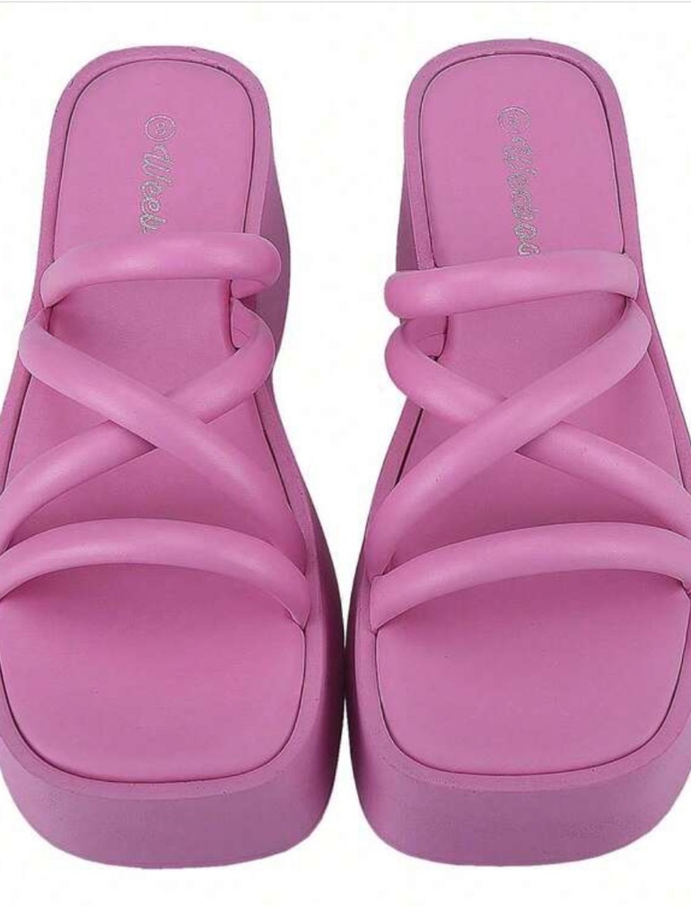 Women’s Bubble Pink Platform Slide Sandals with Crisscross Straps